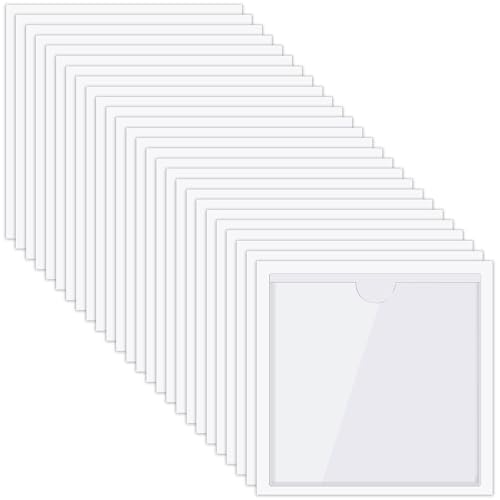 Chinco 50 Pack 4" x 4" Clear Adhesive Pockets, Index Card Pockets with Top Open Loading, Plastic Labels Holders for Organizing Storage Bins, Library Card, Drawer, and Protecting Your Cards - size: 4.13 x 4.13 Inches