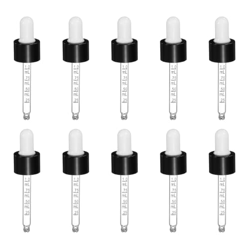 PATIKIL Glass Eye Dropper w/Measurement mark for 1,2oz Glass Bottles 10Pcs - color: White/Black Top, size: 1/2oz