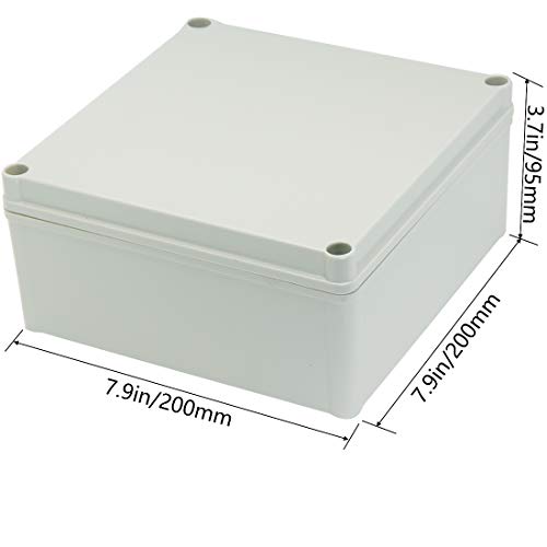 Zulkit Junction Box ABS Plastic Dustproof Waterproof IP67 Junction Boxes Universal Electrical Project Enclosure DIY Electronic Project Box Grey 7.87 x 7.87 x 3.74 inch (200 x 200 x 95 mm) - size: 7.87" x 7.87" x 3.74"
