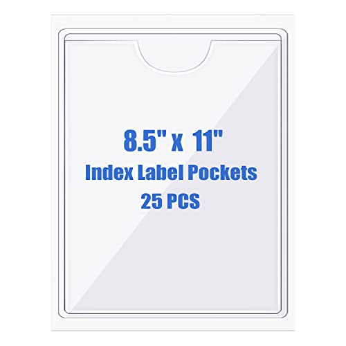 Origin-Joy 25 PCS Self-Adhesive Index Label Pockets, Clear Plastic Peel & Stick Card Holders with Top Open for Loading (8.5 x 11 inch) - size: 8.5 x 11 inch, style: Vertical