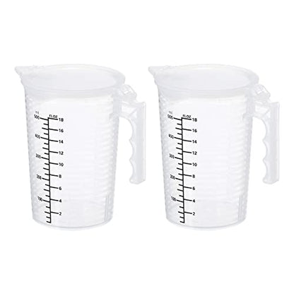 PATIKIL Graduated Beaker, 2 Pack 500ml PP Plastic Liquid Measuring Cup Double Sided Black Graduations with Handle Lid and Spout for Lab Kitchen Home - size: 500ml