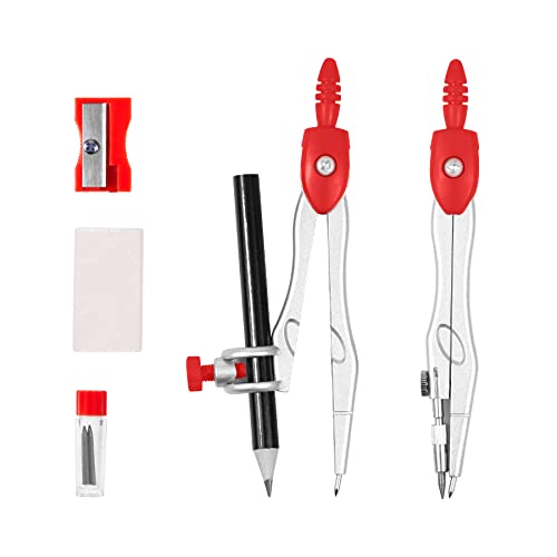 Vobou 10 pcs Math Geometry Set Student Supplies,Compass Kit Set (Red） - color: Red1