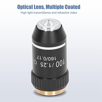 Biological Microscope Objective Lens 100X, Achromatic Black High-Power Microscope Lens for ReplacementRMS 20.2mm Thread Standard Size