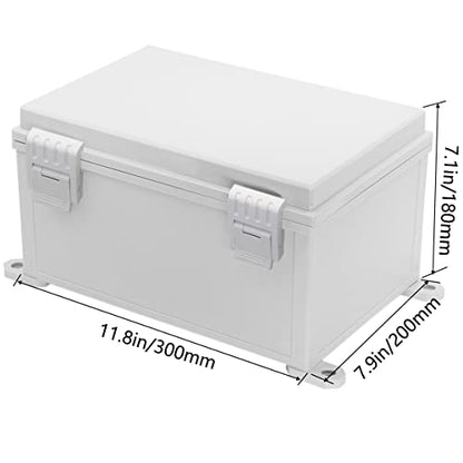 Zulkit Junction Box ABS Plastic Waterproof IP65 Electrical Boxes Hinged Shell Outdoor Universal Project Enclosure with Mounting Plate and Wall Brackets Grey 11.8 x 7.9 x 7.1 Inch - size: 11.8" x 7.9" x 7.1"