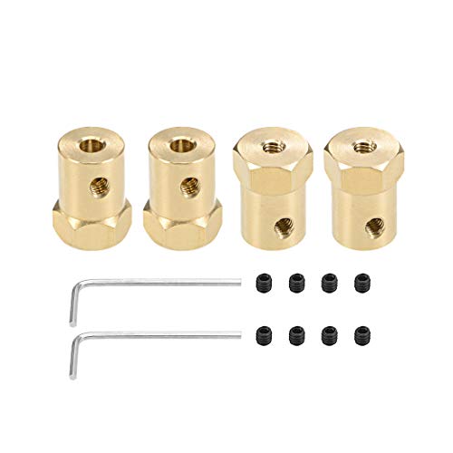 uxcell Hex Coupler 4mm Bore Motor Hex Brass Shaft Coupling Connector for Car Wheels Tires Shaft Motor 4pcs - size: 4mm