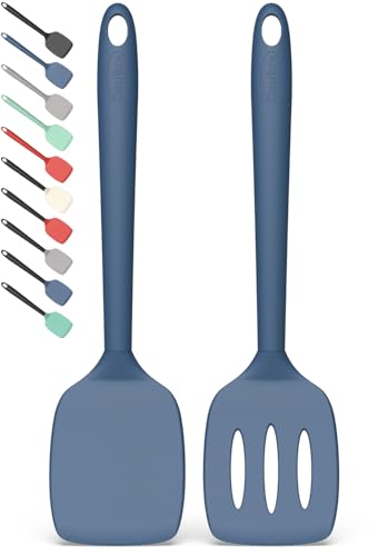 Coukre 2 Pack Silicone Spatula Set,High Heat Resistant, BPA-Free - color: PureDarkBlue