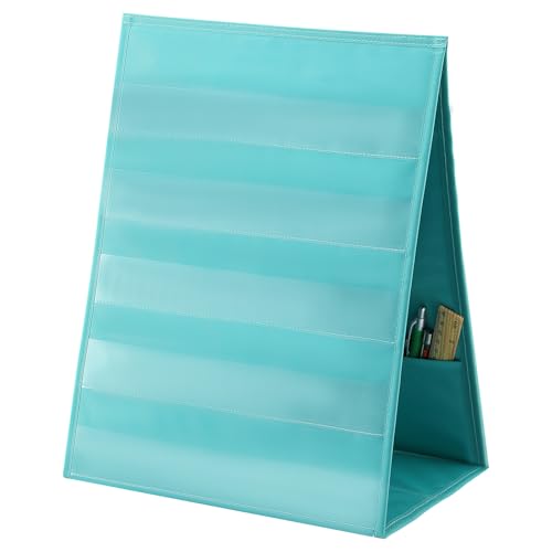 Tabletop Pocket Chart 13 x 17 Inch 600d Oxford Fabric Double Sided Pocket Chart Stand with 5 Straps Foldable Organizer Sticker Display Stand for Classroom, Home, Office(Aqua Green) - color: Aqua Green