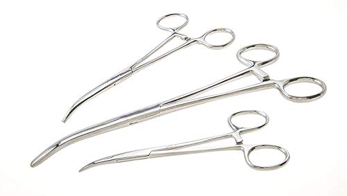 6-Piece Hemostat Forceps Set - Stainless Steel Straight & Curved Clamps, 6 Piece Multi-Purpose Locking Forceps for Fishing, Crafts, Medical, and Hobby Use (8", 6.25" and 5")