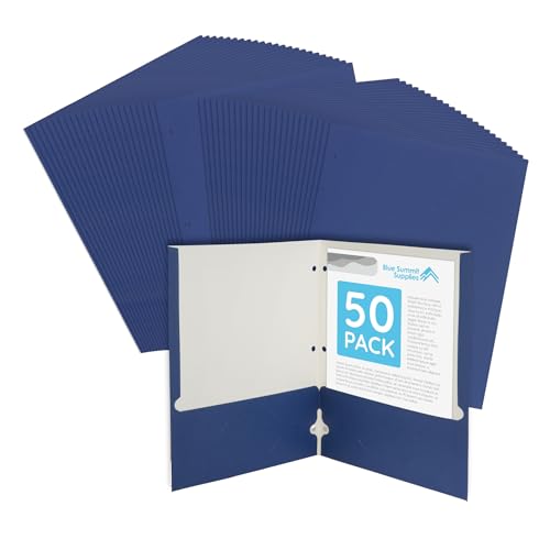Navy Blue Folders with Pockets, Paper Navy Blue Pocket Folders with Business Card Holder, 3 Hole Punched, for Documents, Presentation, School, and Child Classes, Assorted Colors, 50 Pack - color: Dark Blue