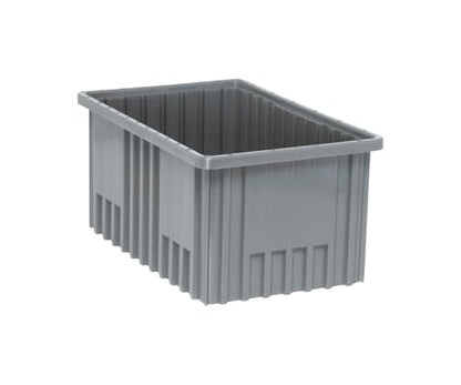 QUANTUM STORAGE SYSTEMS DG92080GY Dividable Grid Storage Container, Heavy-Duty Stackable Plastic Parts Bin for Warehouse, Assembly & Industrial Organization, 16-1/2" x 10-7/8" x 8", Gray, 8-Pack