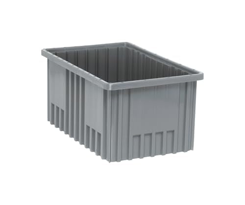 QUANTUM STORAGE SYSTEMS DG92080GY Dividable Grid Storage Container, Heavy-Duty Stackable Plastic Parts Bin for Warehouse, Assembly & Industrial Organization, 16-1/2" x 10-7/8" x 8", Gray, 8-Pack