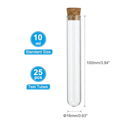 PATIKIL 10ml Test Tubes, 25pcs 3.94x0.63in Glass Clear Round Bottom Test Tube Containers with Stopper for Bead Party Candy Bath Salt Storage Scientific Experiment Plant Propagation - size: 10ml