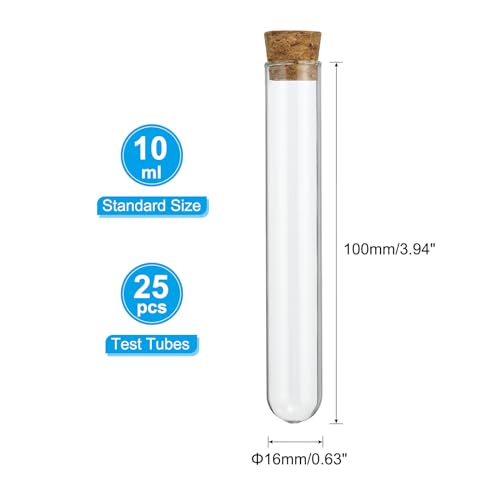 PATIKIL 10ml Test Tubes, 25pcs 3.94x0.63in Glass Clear Round Bottom Test Tube Containers with Stopper for Bead Party Candy Bath Salt Storage Scientific Experiment Plant Propagation - size: 10ml