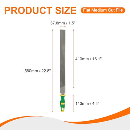 HARFINGTON Flat Medium Cut File 18" Double Cut Teeth High Carbon Steel Hand Rasp File with Plastic Handle for Metal Wood Deburring Removing - size: 18", style: Medium