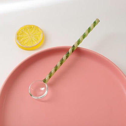 Glass Coffee Spoons 6.7 Inch Clear Crystal Coffee Cocktail Mixing Spoon with Spiral Handle Ice Cream Yogurt Jam Dessert Scoop Swizzle Stick Stirrer for Bar Cafe Party (Yellow) - color: Yellow
