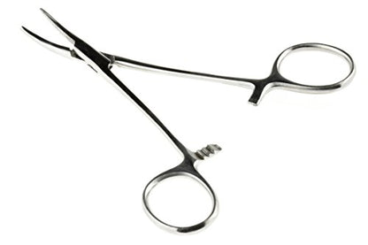 SE 5-Inch Stainless Steel Curved Forceps - Self-Locking, Serrated Tip for Precision Grip and Clamping - Perfect for Crafting, Fishing Tasks, Jewelry Making, and More! -651FC - size: 5", style: Curved