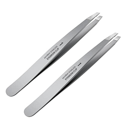 Tweezers Set - Professional Stainless Steel Slant Tweezers, Precision Tweezers Set for Shaping Eyebrows, Great Beauty Tools for Facial Hair, Ingrown Hair, Blackhead Removal(2Pcs Slant Tweezer) - color: 2 Pack (Slant)