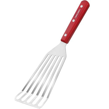 GRILLGEN Fish Spatula Stainless Steel -12.4" Metal Slotted Turner with Full Tang Red Handle, Ultra-Thin Flexible Fish Flipper for Cast Iron Skillet & Grilling, Flipping Eggs & Pancakes, Heavy Duty