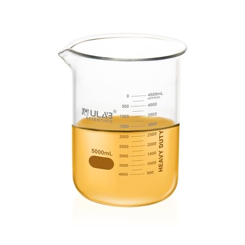 ULAB Low Form Glass Beaker, Vol.5000ml, 3.3 Borosilicate Glass, Printed Graduation, UBG1024 - style: Vol.5000ml, Pack of 1