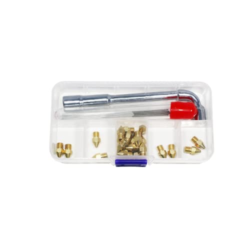 MK8 Nozzles 22 pcs 3D Printer Brass Nozzles 0.2mm, 0.4mm,0.6mm, 0.8mm, 1.0mm CR-10 Nozzle with DIY Tools and Metal Storage Box for CR-8 / CR-10 / Ender 3 / Ender 3S / 5/6 and so on… - size: Various Nozzles