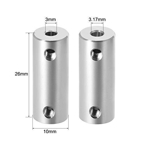 uxcell 3mm to 1/8 inch Bore Rigid Coupling Set Screw L26XD10 Aluminum Alloy,Shaft Coupler Connector for 3D Printers, Motor Accessories - size: 3mm to 3.17mm