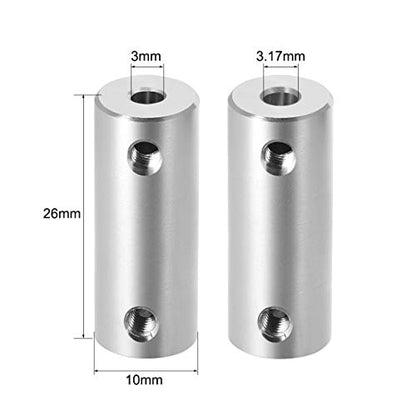 uxcell 3mm to 1/8 inch Bore Rigid Coupling Set Screw L26XD10 Aluminum Alloy,Shaft Coupler Connector for 3D Printers, Motor Accessories - size: 3mm to 3.17mm
