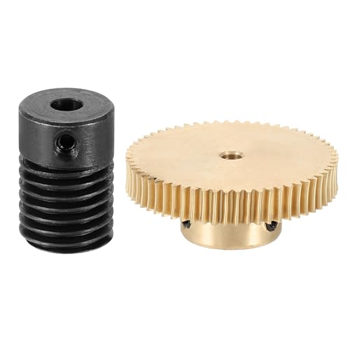 uxcell Worm Gear Set 60T 0.5 Module 60:1 Reduction Rate, Right Rotation Drive Gear Box Wheel Reduce Transmission Part (Brass Gear-3mm Bore, #45 Steel Rod 4mm Bore) - size: Gear-3mm, Rod-4mm Bore, style: 0.5M-60T