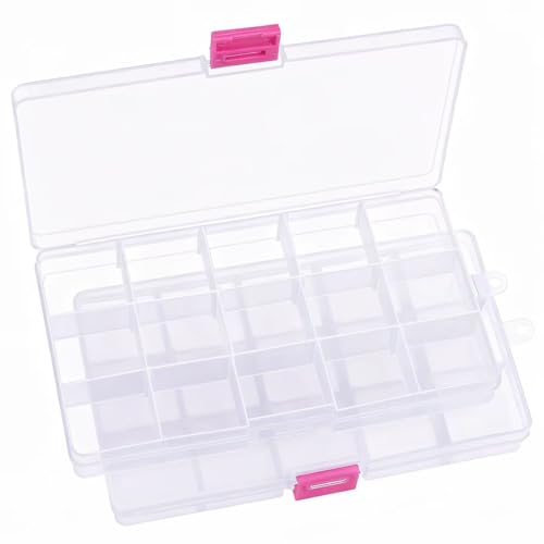 IOOLEEM Bead Organizer Box, 15 Grids 2 Pack Adjustable Dividers Storage Box - color: Clear, size: 15 Grids Adjustable (2 pack)