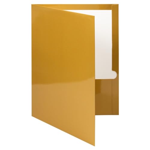 JAM PAPER Laminated Two Pocket Glossy Folders - Gold - 3/Pack - color: Gold, size: Pack of 3 Folders