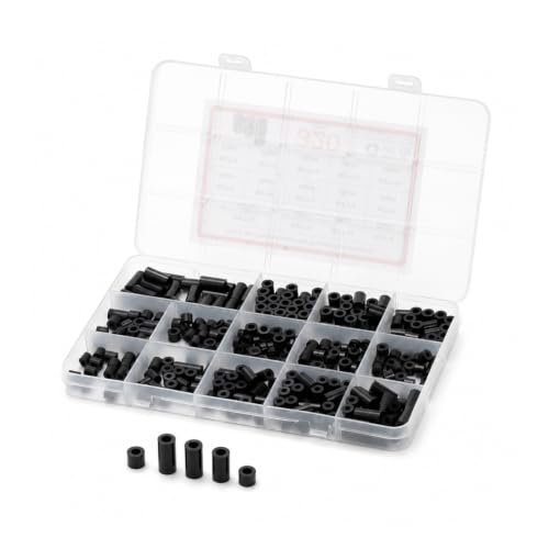 320 Pcs Electrical Outlet Screws Spacers, Black Nylon Round Spacer Assortment Kit, Plastic Spacers Without Threaded, Switch and Receptacle Spacer for Screws