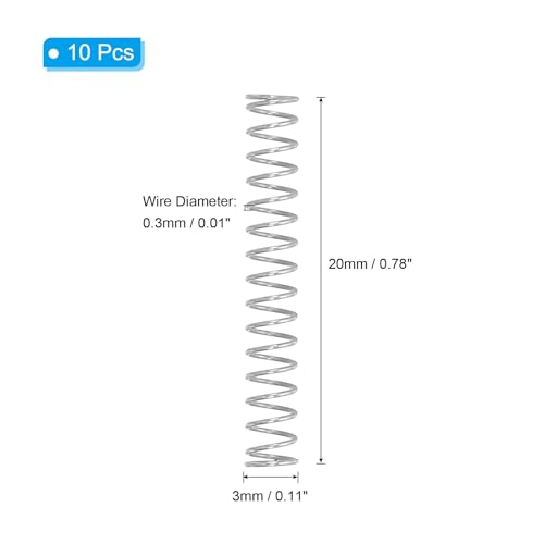 PATIKIL Compression Spring, 0.3mm Wire Dia x 3mm OD x 20mm L, 10 Pcs 304 Stainless Steel Mechanical Extension Small Springs Pen Springs Assortment Kit for Shop and Home Repairs - size: 0.3x3x20mm