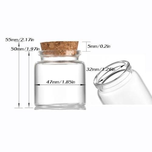 4 pcs 60ml Small Glass Bottles with Cork Stopper,Spell Jars,Decorative Bottle,Vials Jars,Cute Storage Jar,Wishing Bottle 47x50mm(1.85x1.97inch) - size: 47x50mm(1.85x1.97inch)
