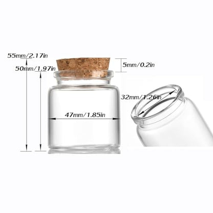 4 pcs 60ml Small Glass Bottles with Cork Stopper,Spell Jars,Decorative Bottle,Vials Jars,Cute Storage Jar,Wishing Bottle 47x50mm(1.85x1.97inch) - size: 47x50mm(1.85x1.97inch)