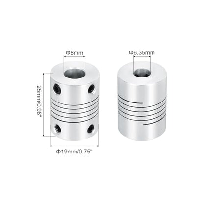 uxcell 4Pcs 6.35mm to 8mm Aluminum Alloy Shaft Coupling L25xD19 Flexible Coupler Beam Stepper Motor Joint Connector for 3D Printer CNC Machine DIY Encoders and Motors Shaft,Silver - size: 6.35mm to 8mm