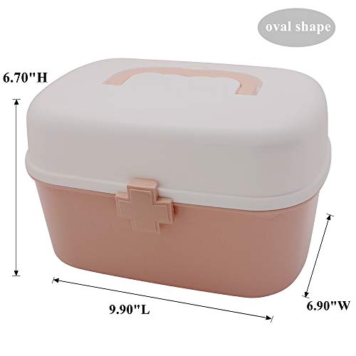 Plastic First Aid Storage Box Container Bin with Removable Tray and Portable Handle, Family Emergency Medicine Kit Case Organizer, White&Pink - color: white&pink