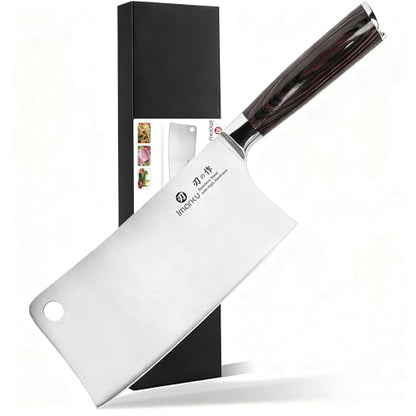imarku Meat Cleaver 7 Inch, Japanese High Carbon Stainless Steel Chopper - color: Deep Brown