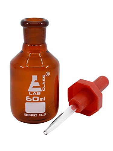 EISCO Dropping Bottle, 60ml (2oz) - Amber Borosilicate 3.3 Glass - Eye Dropper Pipette and Dust Proof Rubber Bulb - Octagonal, Non-screw Top Labs