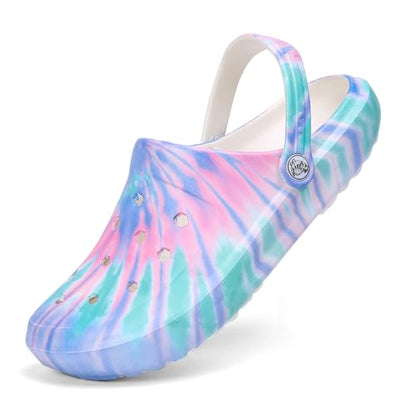 Tie-dye Women's Clogs Lightweight Slip-on Garden Shoes EVA Slippers/Sandals/Water Shoes - color: Blue L003, size: 11 Wide