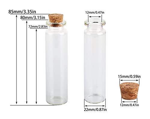 MaxMau 100 Sets of 20ml Glass Bottles with Cork Stopper,Small Clear Jars Tiny Glass Vials for Wedding Favors Seed Powder Sequin Storing Art Crafts Display Party Member Gift