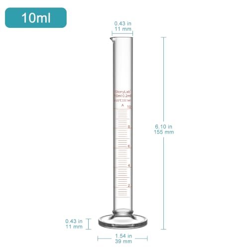 stonylab Class A Graduated Cylinder, 10 ml Borosilicate Glass High Precision Measuring Cylinder with Clear Scale and Stable Base for Laboratory Liquid Measurement - size: 10 ml