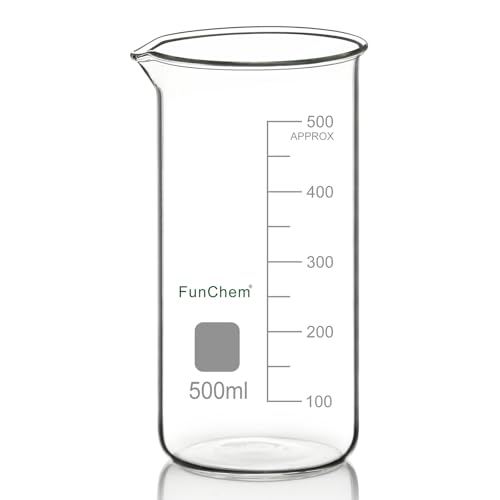 FunChem Borosilicate Glass Beaker, 1-Pack Graduated Tall Beaker with Pouring Spout, 500 ml - size: 500 ml