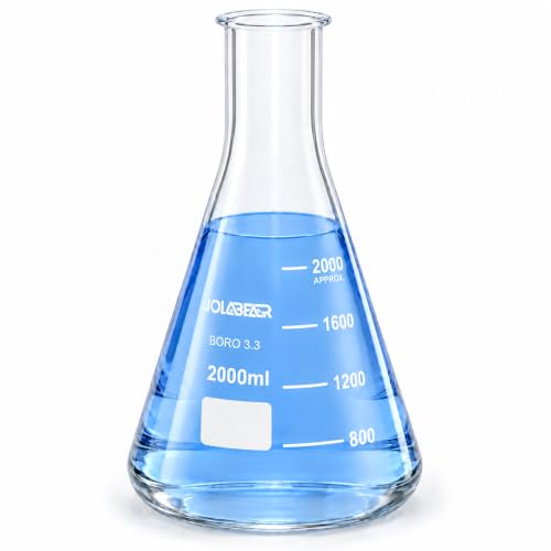 JOLABEAR 2000 mL Erlenmeyer Flask, 3.3 Borosilicate Glass, Narrow Mouth - size: 2000ml 1PCS