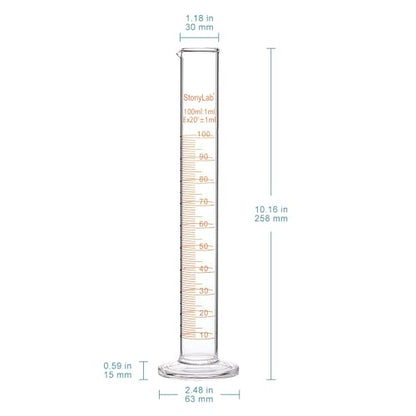 StonyLab 4-Pack Borosilicate Glass 100ml Heavy Wall Graduated Cylinder Measuring Cylinder, 100ml - size: 100 ml