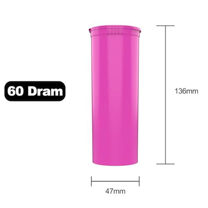 Dragon Chewer 60 Dram CR Plastic Packaging Pop Top Containers - Child Resistant Travel Holder Vial Bottles - 75 qty (Pink) - color: Pink