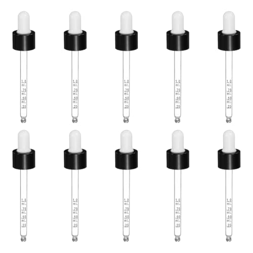 PATIKIL Glass Eye Dropper w/Measurement mark for 1.7oz Glass Bottles 10Pcs - color: White/Black Top, size: 1.7oz