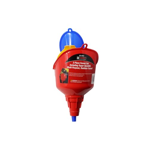 K Tool International 74631 3 Piece Funnel Set for Garages, Repair Shops and DIY, Includes Super Quick Fill, Multi-Purpose and Radiator Funnels, Multi-Colored