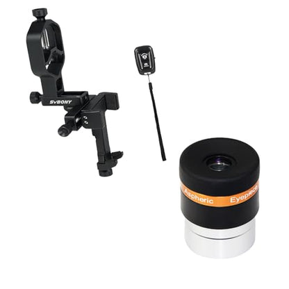 SVBONY SV214 Pro Universal Phone Adapter for Telescope, Spotting Scope Binoculars, 3-Axis Adjustable Phone Holder Bundle with 4mm Telescope Eyepiece Wide Angle, for Astronomy Mobile Photography