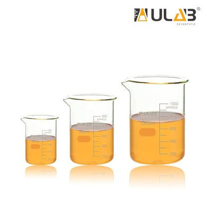 ULAB Scientific Glass Beaker Set, 3 Size of Vol. 250ml 500ml 1000ml, 3.3 Borosilicate Griffin Low Form with Printed Graduation, UBG1027 - style: Vol. 250ml 500ml 1000ml
