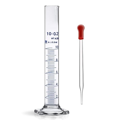 Thick Glass Graduated Cylinder Measuring Liquid Lab Hexagon Base Cylinders Come with One Glass Dropper (Glass, 10ML) - size: 10ml