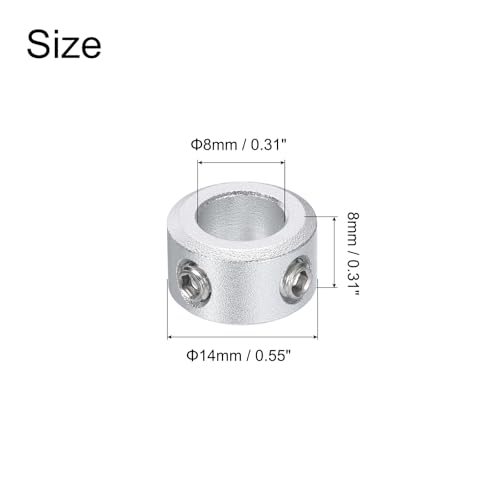 uxcell 10pcs Set Screw Collars 8mm Bore, Aluminum Shaft Collars, 14mm OD and 8mm Thickness, Set Screw Clamp Collar, Stop Collar for Linear Rod Shaft Guide